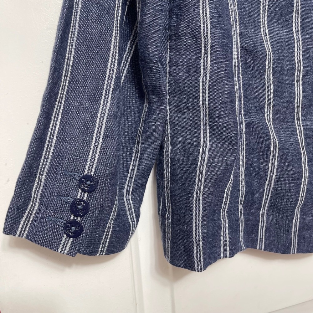Cabi Nautical Pin Striped Blue Linen Blazer Size 8 - Picture 6 of 10